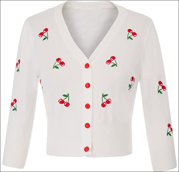 White cherry sleeve button-up cardigan S - 3XL White cherry sleeve button-up cardigan S - 3XL