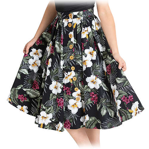 Tahiti hibiscus 50's style black full circle skirt XS - 4XL Tahiti hibiscus 50's style black full circle skirt XS - 4XL