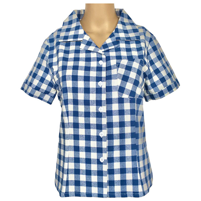 Blue gingham ladies rockabilly pinup shirt with pocket Blue gingham ladies rockabilly pinup shirt with pocket