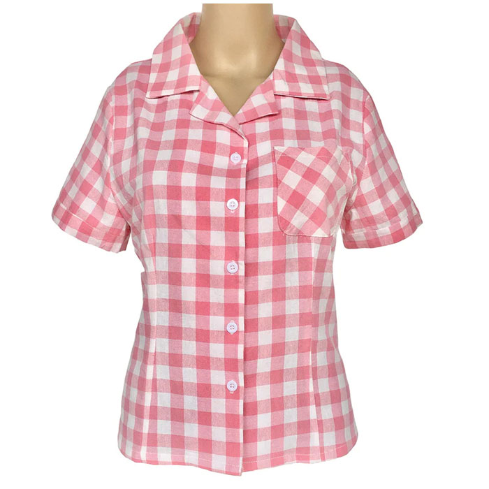 Pink gingham ladies rockabilly pinup shirt with pocket Pink gingham ladies rockabilly pinup shirt with pocket