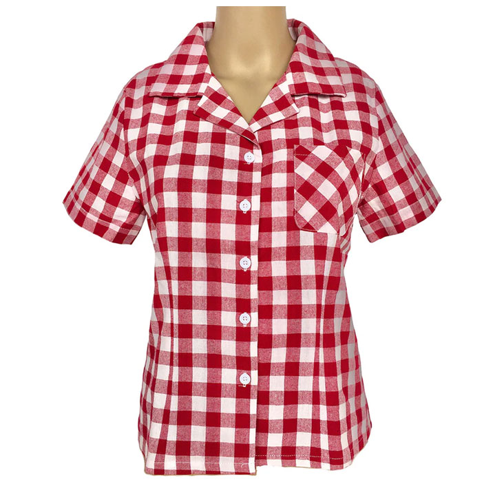 Red gingham ladies rockabilly pinup shirt with pocket Red gingham ladies rockabilly pinup shirt with pocket