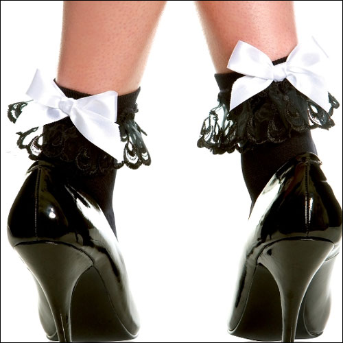 Black rock and roll bobby socks with white satin bow Black rock and roll bobby socks with white satin bow