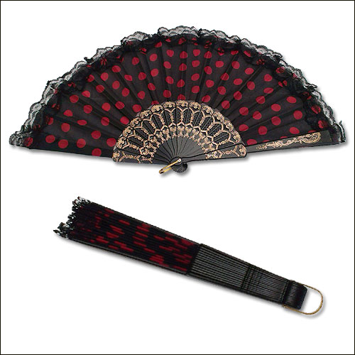 Black red polka dot lace top rock and roll hand fan Black red polka dot lace top rock and roll hand fan