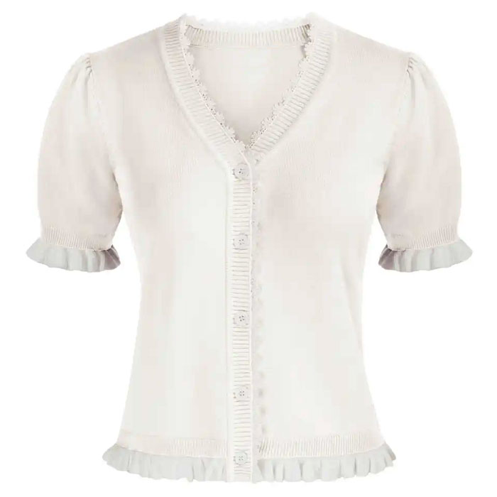 Ivory short sleeve lace trim button-up cardigan S - 2XL Ivory short sleeve lace trim button-up cardigan S - 2XL