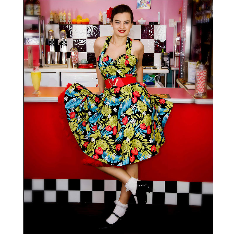 Melissa tropical red floral retro cotton sundress S - 3XL Melissa tropical red floral retro cotton sundress S - 3XL