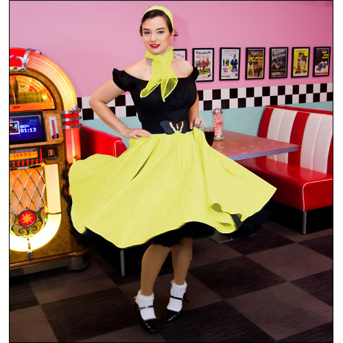 Yellow Grease style full circle rock and roll skirt XS - 2XL Yellow Grease style full circle rock and roll skirt XS - 2XL
