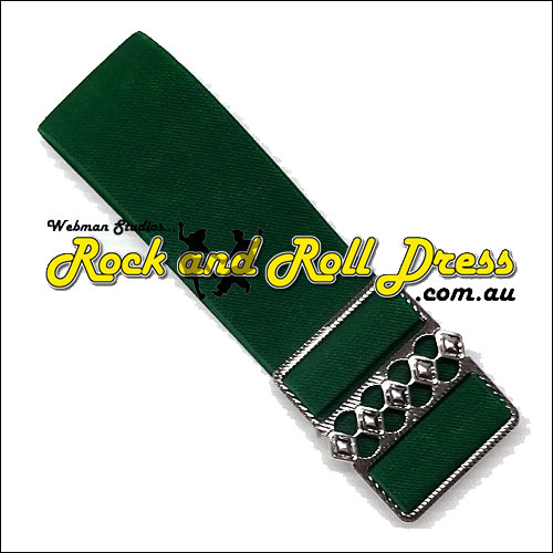 Green elastic cinch belt 50mm wide fits up to 130cm waist Green elastic cinch belt 50mm wide fits up to 130cm waist