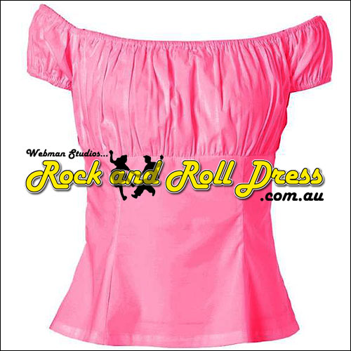 Pink retro rockabilly peasant top S - 2XL Pink retro rockabilly peasant top S - 2XL