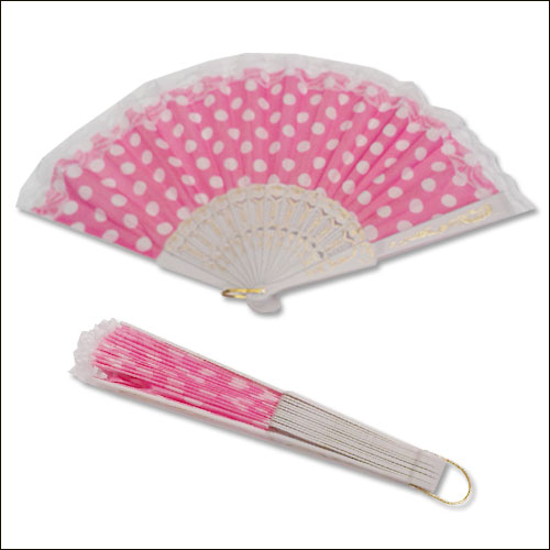 Pink white polka dot lace top rock and roll hand fan Pink white polka dot lace top rock and roll hand fan