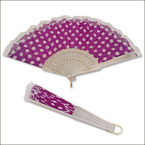 Purple white polka dot lace top rock and roll hand fan Purple white polka dot lace top rock and roll hand fan