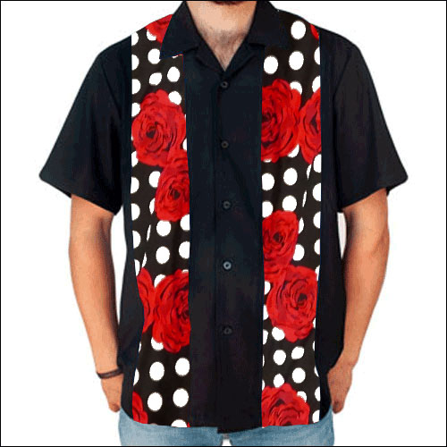 Rocket 88 black red rose panel rock 'n' roll shirt S-4XL Rocket 88 black red rose panel rock 'n' roll shirt S-4XL
