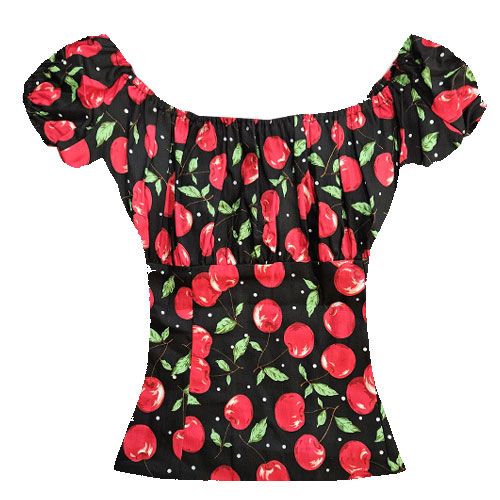Cherry print rockabilly rock n roll peasant top S-2XL Cherry print rockabilly rock n roll peasant top S-2XL