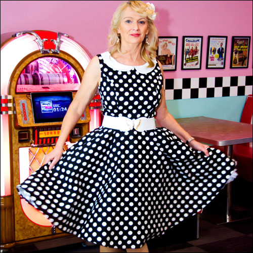 Emily black white polka dot dress with full circle skirt XS-3XL. Emily black white polka dot dress with full circle skirt XS-3XL.