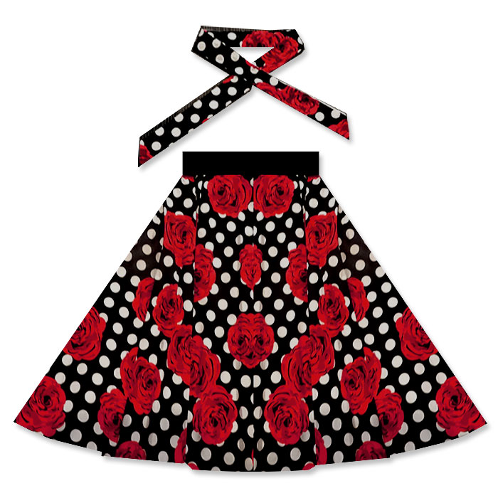 Emily polka dot and rose print full circle skirt XS-2XL. Emily polka dot and rose print full circle skirt XS-2XL.