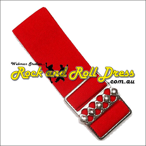 Red elastic cinch belt 50mm wide fits up to 130cm waist Red elastic cinch belt 50mm wide fits up to 130cm waist