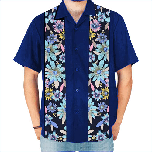 Rocket 88 navy tropical floral panel rock 'n' roll shirt S-4XL Rocket 88 navy tropical floral panel rock 'n' roll shirt S-4XL