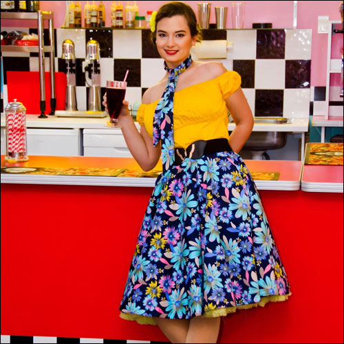 Navy floral vintage style full circle rock n' roll skirt XS - 2X Navy floral vintage style full circle rock n' roll skirt XS - 2X