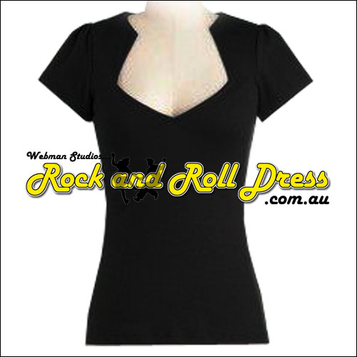 Black rock and roll wedgetail neckline cotton top Black rock and roll wedgetail neckline cotton top