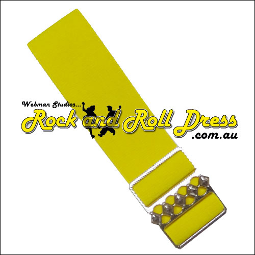 Yellow elastic cinch belt 50mm wide fits up to 130cm waist Yellow elastic cinch belt 50mm wide fits up to 130cm waist